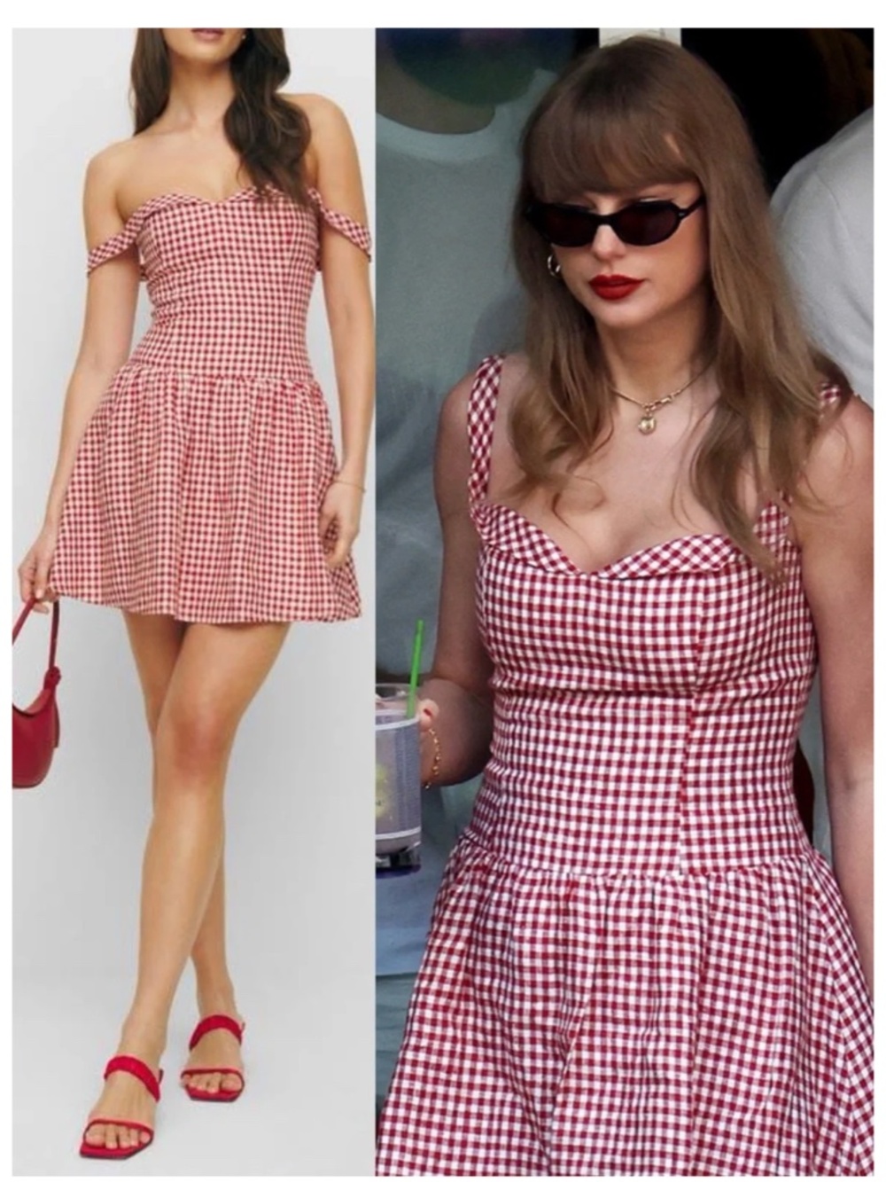 Reformation Sora Linen Dress Red and White Gingham linen Size 4 Taylor Swift